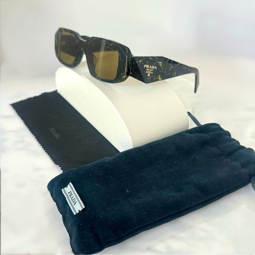 PRADA Rectangular Logo Sunglasses PR 17WSF Black/… - image 10